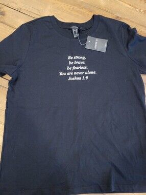 Forever 21 Black Tee with White Scripture Quote